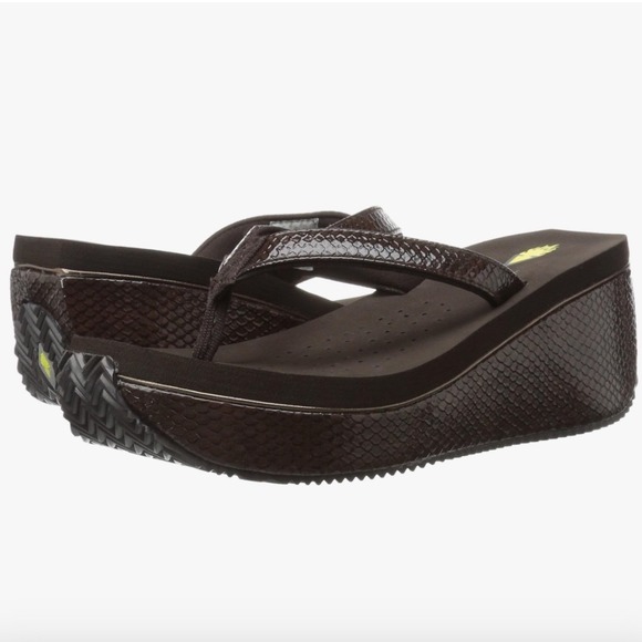 Volatile Shoes - Volatile Womens Digs Wedge Sandal Brown Snakeskin Platform Flip Flop Thong 10